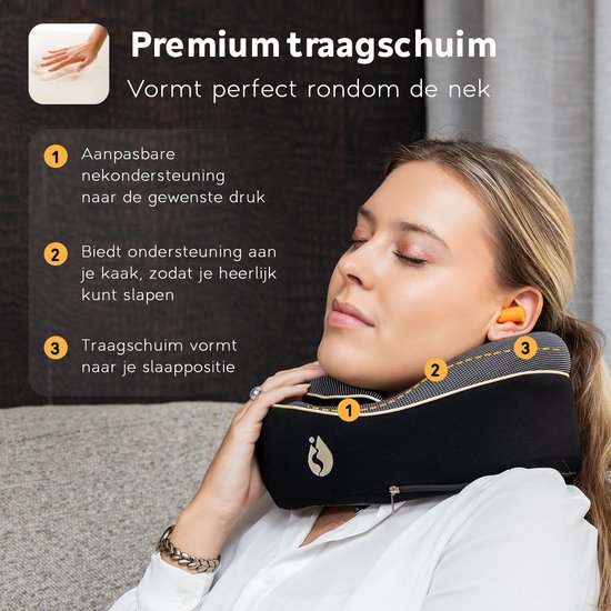 Becker's Amsterdam™- Multifunctionele Reiskussen Blauwe Nekkussen Met Opbergruimte - Blue Multifunctional Neck Pillow