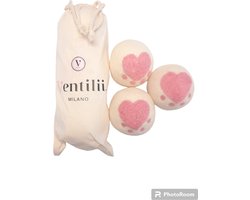 3 grote drogerballen van wol (7cm) met roze hartje – Ventilii Milano®