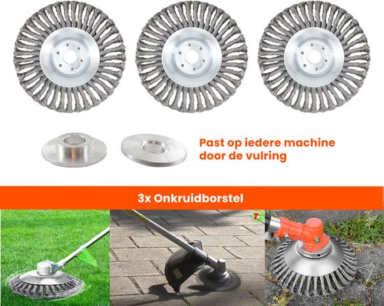 Foto: Kibani universele onkruidborstel per 3 15cm max toerental 10 000 p m onkruid verwijderen onkruidverwijderaar tuingereedschap onkruidborstel bosmaaier opzetstuk set