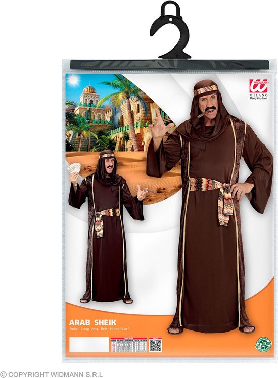 Widmann - 1001 Nacht & Arabisch & Midden-Oosten Kostuum - Machtige Sjeik Abu Bruin - Man - Bruin - Small - Kerst - Verkleedkleding