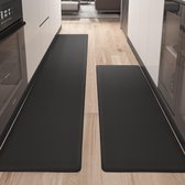 Keukenmat 44 x 120 + 44 x 240 cm, Veerkrachtig Leder Keukenmat Anti slip Wasbaar, Comfortabele Keukenmat Waterdicht voor Keuken, Woonkamer, Kantoor (Zwart)