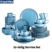 CasaVibe Service de Vaisselle - 32 pièces - 8 personnes - Céramique - Luxe - Service d'assiettes - Tasses - Bols - Blauw Navia