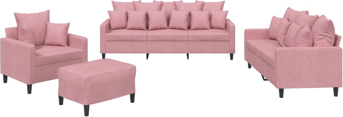 vidaXL - 4-delige - Loungeset - met - kussens - fluweel - roze
