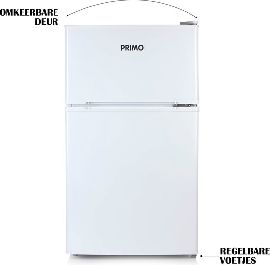 Witte PRIMO tafelmodel koelkast met vriesvak. Deur omkeerbaar, regelbare voetjes.