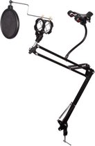 HQ-Power Microfoon-tafelstatief met telefoonhouder en popfilter, 360° draaibaar, reikwijdte tot 70 cm