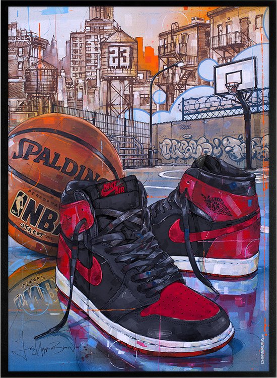 Sneaker print basketball banned bred 51x71 cm *ingelijst & gesigneerd