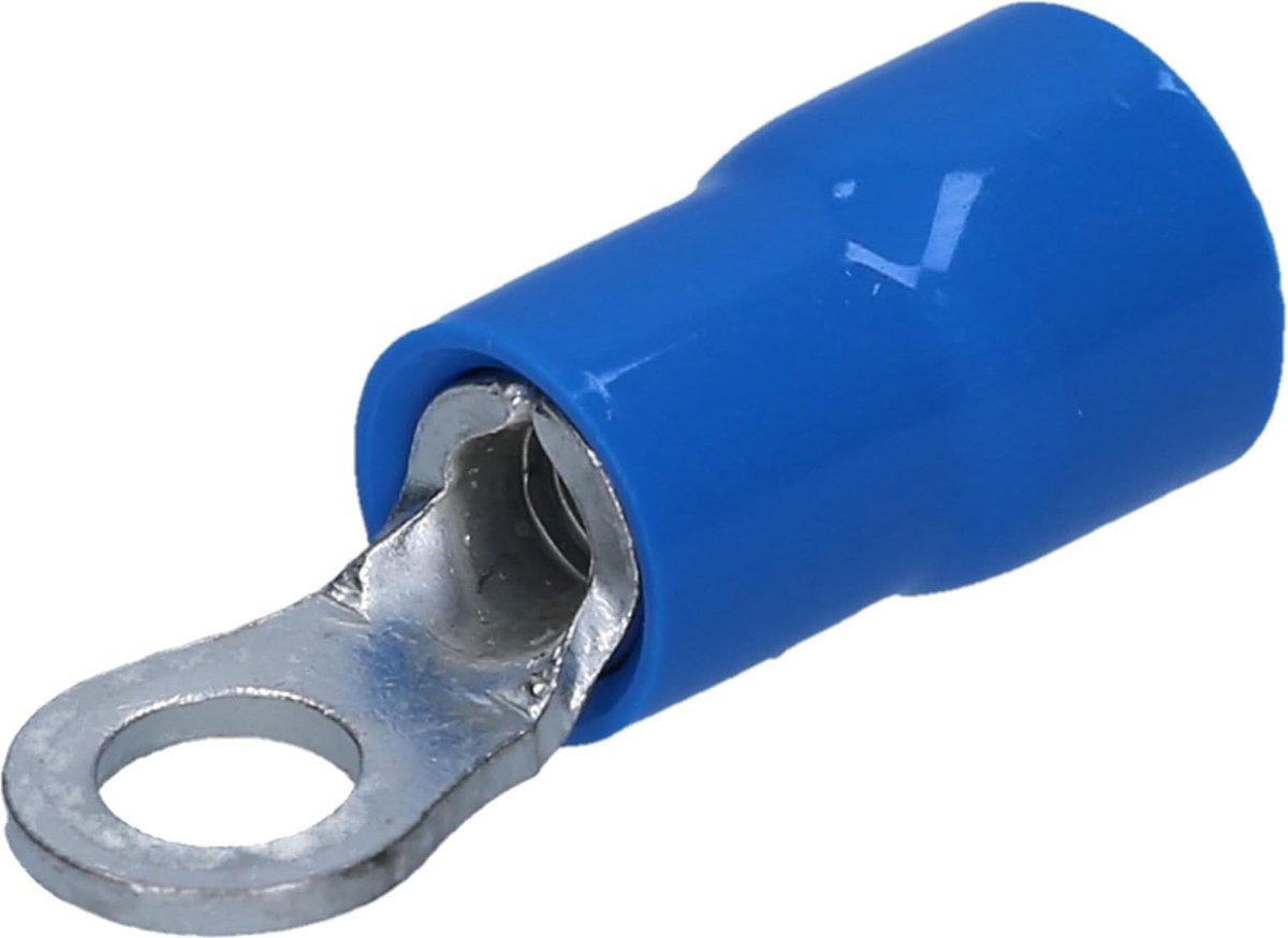 Verpakking met 100 stuks Kalitec RKSBM4 ringkabelschoenen 1,5-2,5 mm² I gedeeltelijk geïsoleerd M4 blauw I koper I PVC kraag I voor het verbinden van kabels of strengen I kabelschoen I kabelconnector I beschermt elektrische verbindingen