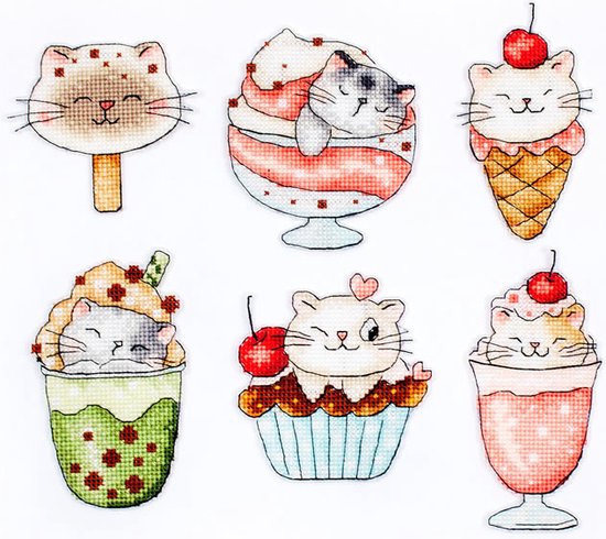 Foto: Leti stitch summer kitties set van 6 stuks borduren pakket l8089