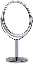 Metalen Make-Up spiegel op standaard - Staand - 3X Vergrotend - Op voet - Metaal - Zilver
