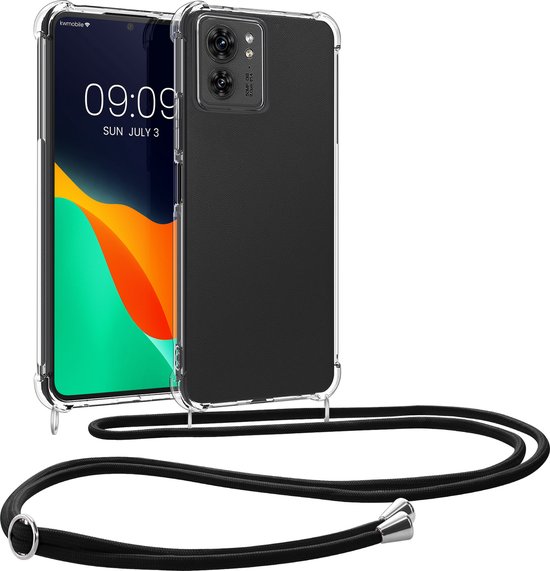 kwmobile coque de téléphone compatible avec Motorola Edge 40 - Coque avec cordon téléphonique - Coque arrière en noir / transparent