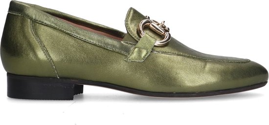 Manfield - Dames - Groene leren loafers met goudkleurig detail - Maat 38