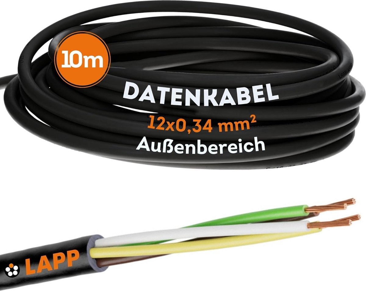 10 meter Lapp 1030245 LiYY PVC stuurstroomkabel 12x0,34 mm² zwart I LED-kabel 12 aders I datalijn I signaallijn I soldeerbare kabel