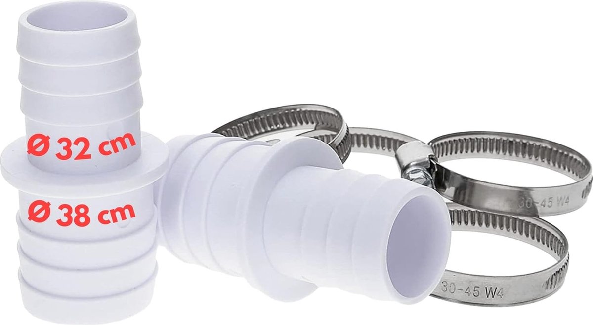 Amapool slangmondstukset I 2x 32 38mm slangaansluiting voor zwembadslang I 4x W4 RVS klemmen V2A ø 30-45mm I zwembadaccessoires 6 stuks
