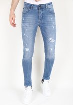 Heren Slim-fit Spijkerbroek Stonewash met Gaten -MM114- Blauw