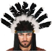 Atosa indianen veren tooi voor heren - zwart/wit - met ornamenten - carnaval/verkleed accessoires - volwassenen