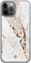 Casimoda® hoesje - Geschikt voor iPhone 12 Pro - Marmer Goud - 2-in-1 case - Schokbestendig - Marble design - Verhoogde randen - Goudkleurig, Transparant