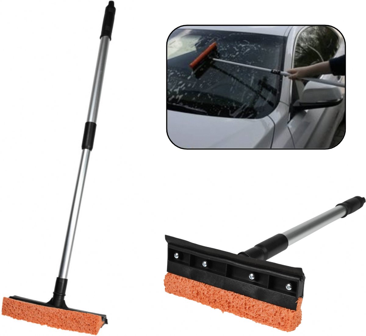 Goedkoopste PD® Professionele telescopische Raamwisser met Rubberen Spons - XXL - 45-75 cm - Telescopisch - Perfect voor Auto en Huis - Raamwisser - Raamwasser - Raamtrekker - Raamwisser Auto