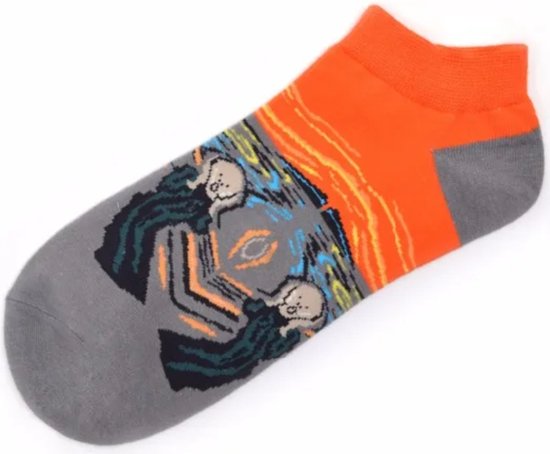 Elastische enkelsokken Edvard Munch - De Schreeuw - Interpretatie - Kunstwerk - Kunst - Schilderij - The Scream - Maat 35 - 42 - Lage sokken