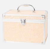 Beauty vanity case - Make up koffer - Roze met glitters - Met spiegel en extra opbergvak