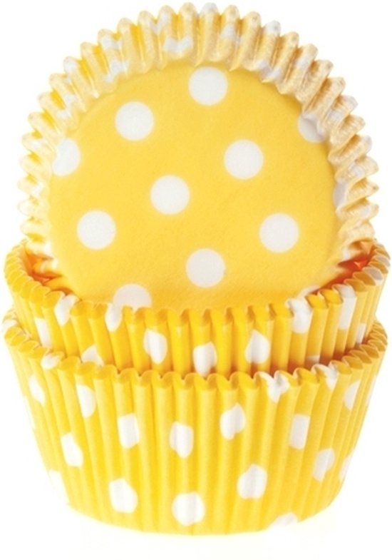 House of Marie Cupcake Vormpjes (Baking Cups) Stippen Geel pk/50 bol