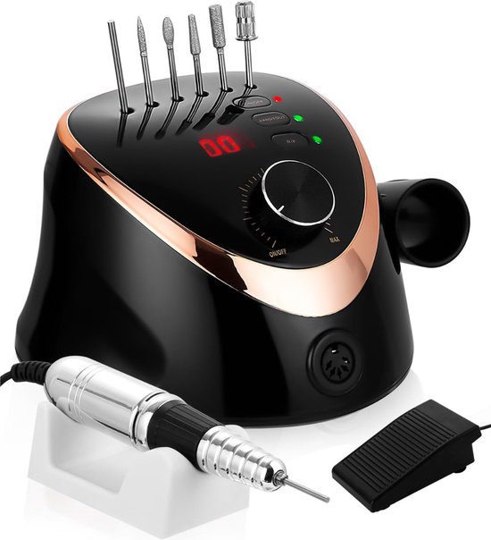 Foto: Nagelfrees elektrisch voor gelnagels 35000 omw min manicure pedicureset 6 in 1 nagelvijl nagelfreesmachine hand en voetverzorgingsapparaat met led display voetpedaal instelbare snelheid