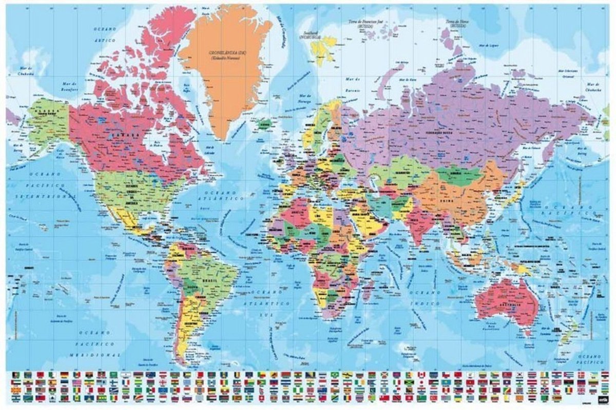 Poster Map World - Physical Politic - Portugees - 91,5x61cm
