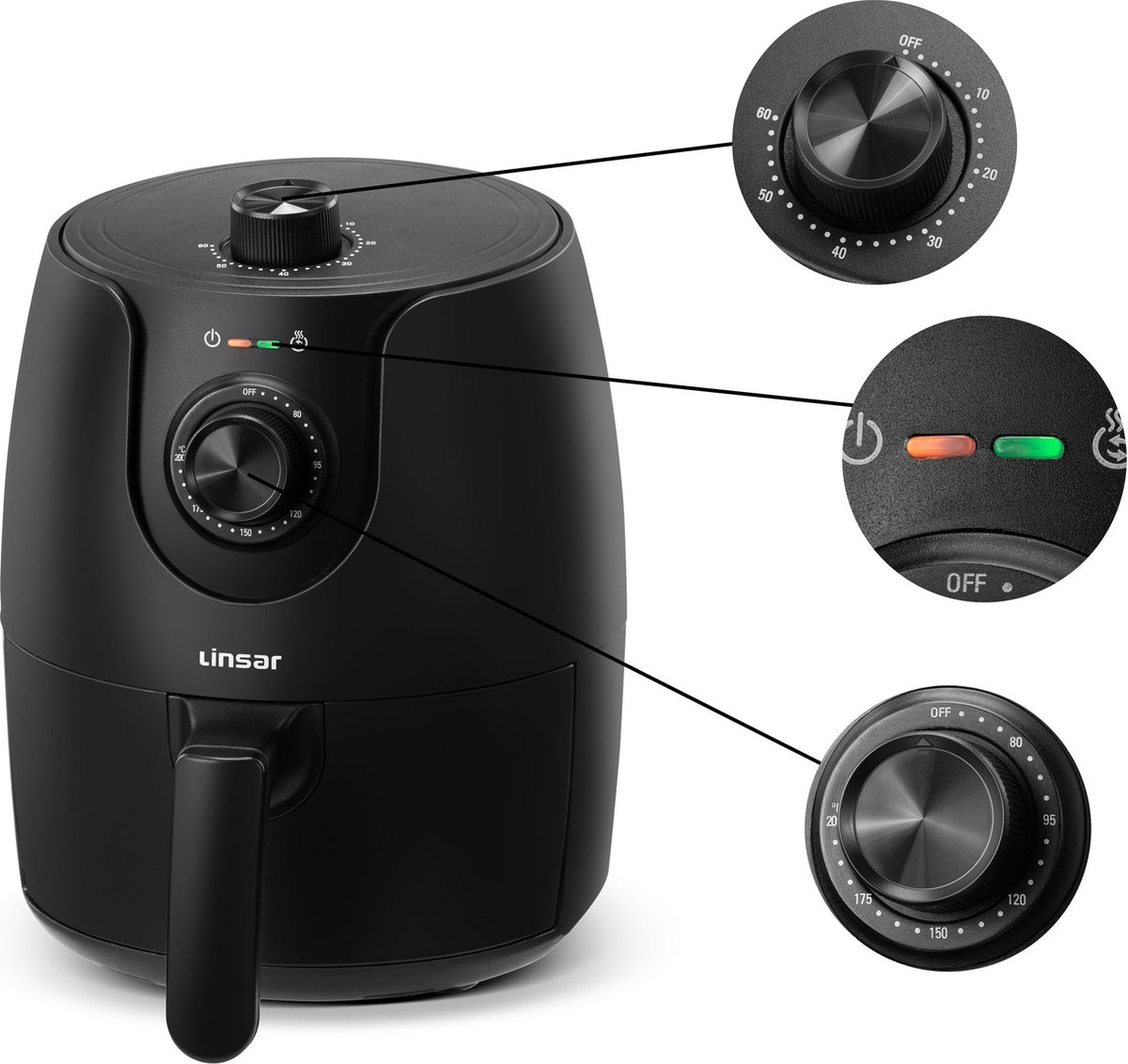 Afbeelding 2 van Linsar - Mini Airfryer - heteluchtfriteuse Met timer, temperatuurregeling en automatische uitschakeling - 1200 watt