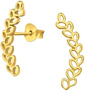 Joy|S - Zilveren takje oorbellen - olijftakje - 6 x 19 mm - oorknoppen met blaadjes - 14k goudplating