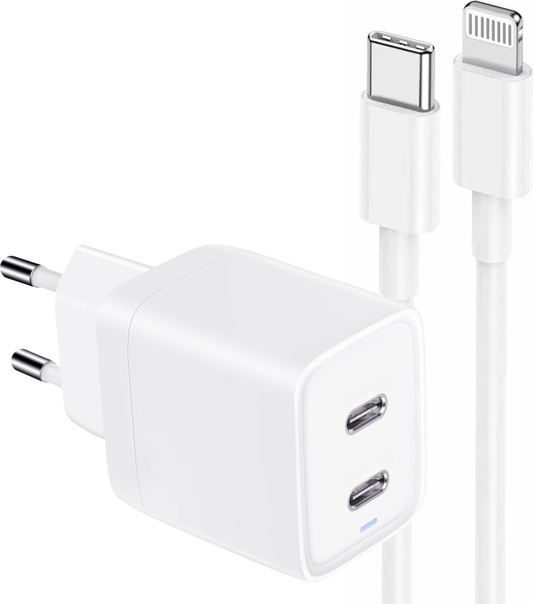 45W USB C Snellader Set - Geschikt voor Apple iPad en iPhone met Lightning - USB C Kabel - 1 Meter - Adapter Stekker Lader - Phreeze