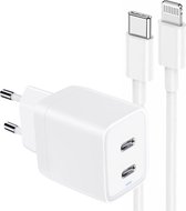 Adaptateur Dual USB C + USB C vers Lightning - Chargeur rapide adapté pour iPhone 14, iPad 2021 et plus ancien - Chargeur USB C - Adaptateur USB C - Chargeur USB C - 45W - Universel