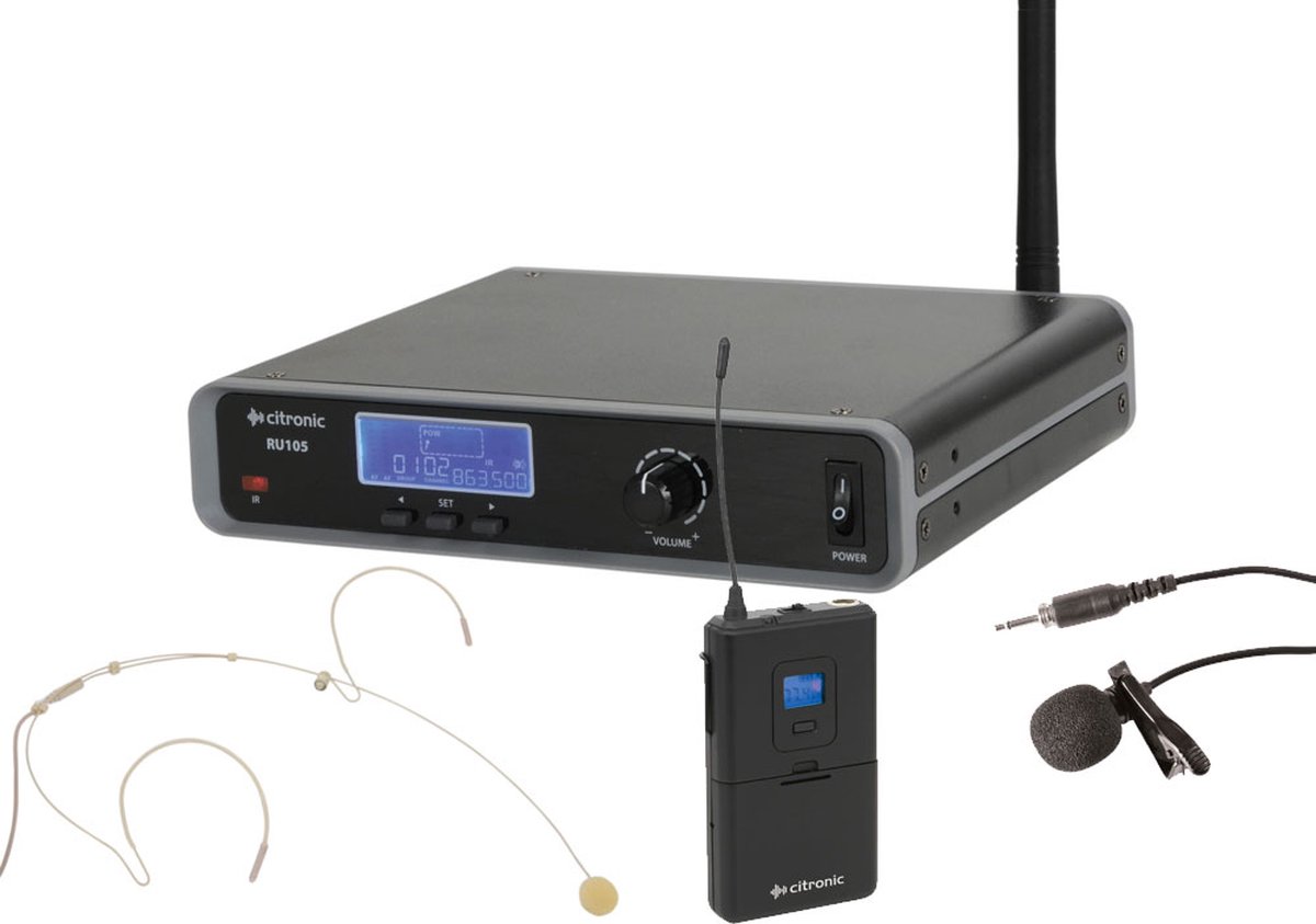 Citronic RU105-N 1 kanaal draadloos headset/lavelier systeem Multi-UHF