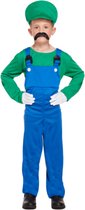 Loodgieter Luigi Kostuum Kinderen - Shirt Jumpsuit En Hoed - Verkleedkleren Kinderen - Groen - Maat 140/152