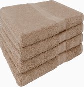 Set van 4 handdoeken, 50 x 100 cm, badstof handdoeken, 100% katoen, zand/beige