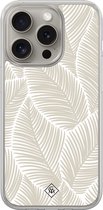 Casimoda® hoesje - Geschikt voor iPhone 15 Pro Max - Palmy Leaves Beige - 2-in-1 case - Schokbestendig - Natuur - Verhoogde randen - Bruin/beige, Transparant