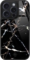 Casimoda® hoesje - Geschikt voor iPhone 15 Pro - Marmer Zwart - Luxe Hard Case Zwart - Backcover telefoonhoesje - Zwart
