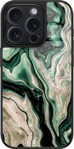 Casimoda® hoesje - Geschikt voor iPhone 15 Pro - Groen marmer / Marble - Luxe Hard Case Zwart - Backcover telefoonhoesje - Groen
