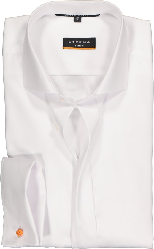 ETERNA slim fit smoking overhemd - mouwlengte 7 - twill met dubbele manchet - wit - Strijkvrij - Boordmaat: 44