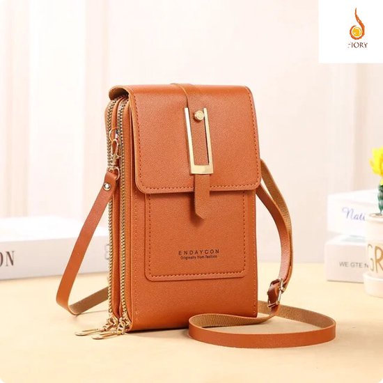 FANDARE Dames, mobiele telefoon, schoudertas, crossbody tas, handtas, lederen schoudertas, mobiele telefoontas om te hangen, portemonnee, damestas, donkerbruin, Large