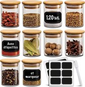 Set van 10 120ml - met Labels om te labelen - Luchtdicht - Vaatwasmachinebestendig - keuken organisatie - kruidenpotjes voor specerijen - kruiden & thee