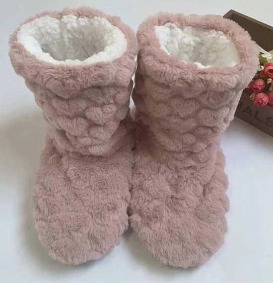 Pantoffels dames - fluffy huissloffen - oud roze - maat 38 / 40