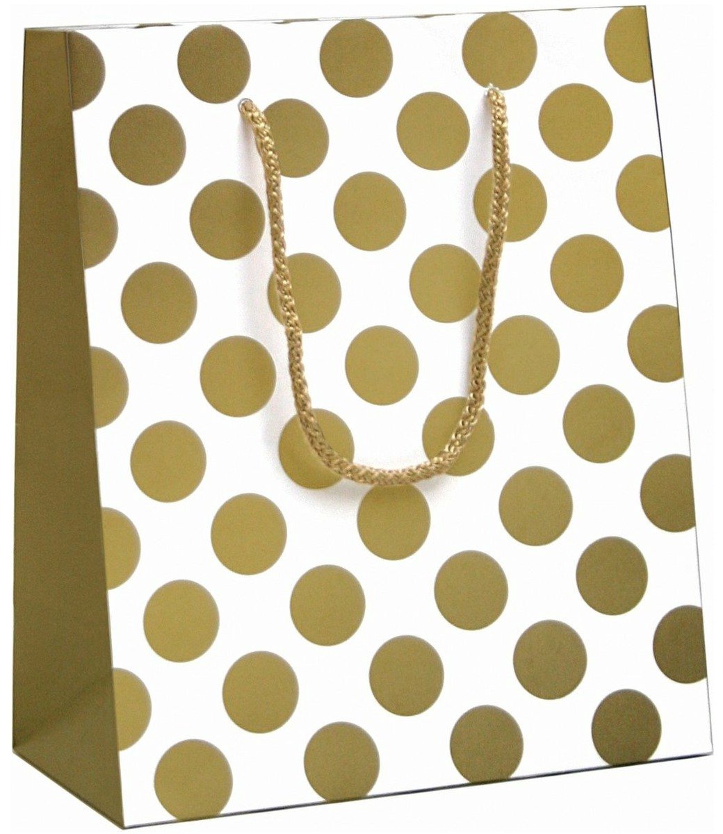 Luxe Cadeautas Met koord - 19 x 10 x 23 cm - Big Dots - Gold - 12 Stuks