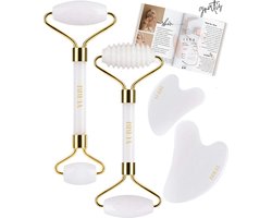 YUBBI Jade Gua Sha Set - Witte Jade Gezichtsroller - Schraper - Gezichtsverzorging - 4 Stuks - Inclusief Instructies