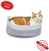 Doxie®️ Kattenmand – Kattenkussen – Kattenbed – Kattenmandje – Wasbaar – Ovaal 44 cm – Wit/Grijs