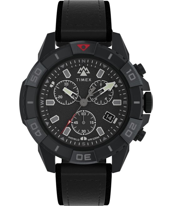Timex Ridge Chrono TW2W16000 Horloge - Leer - Zwart - Ø 42 mm