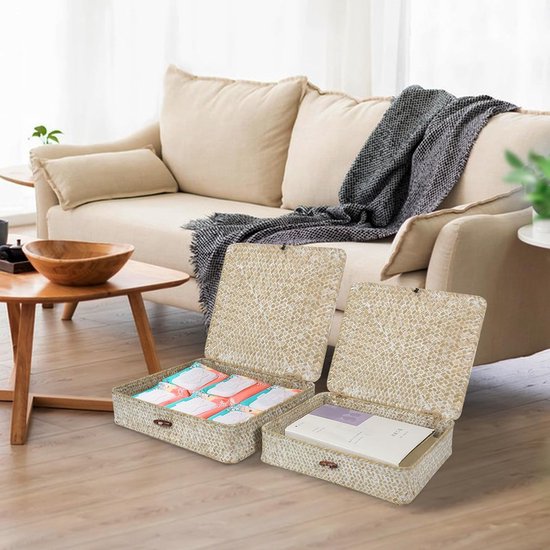 Hipiwe Rieten Plankmanden Bin met Deksel, Handgeweven Zeegras Mand Opbergbakken Rechthoekige Huishoudelijke Mand Dozen voor Plank Garderobe Home Organizer, Koffie Medium Hipiwe Rieten Plankmanden Bin met Deksel, Handgeweven Zeegras Mand Opbergbakken Rechthoekige Huishoudelijke Mand Dozen voor Plank Garderobe Home Organizer, Koffie Medium