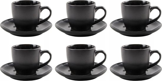 Dutch Kitchen - Koffieset New Black 12-delig - Kop en Schotel Set - 6 Persoons