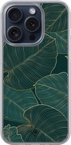 Casimoda® hoesje - Geschikt voor iPhone 15 Pro - Monstera Leaves - 2-in-1 case - Schokbestendig - Bloemen - Verhoogde randen - Groen, Transparant