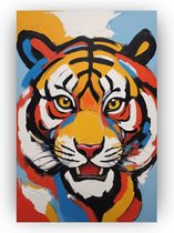 Tijger kleurrijk - Wilde dieren wanddecoratie - Schilderijen tijger - Moderne schilderijen - Canvas schilderijen woonkamer - Slaapkamer wanddecoratie - 50 x 70 cm 18mm
