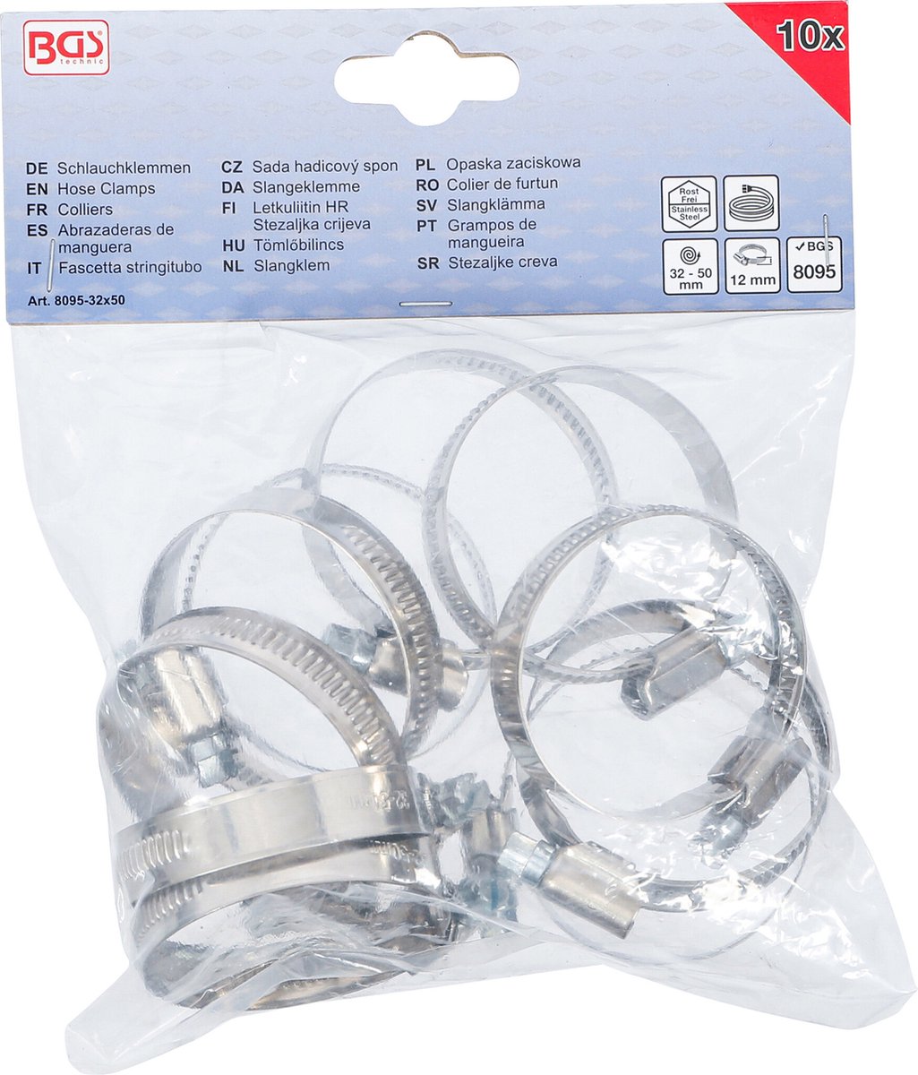 BGS Slangklem roestvrij 32 x 50 mm 10 delig