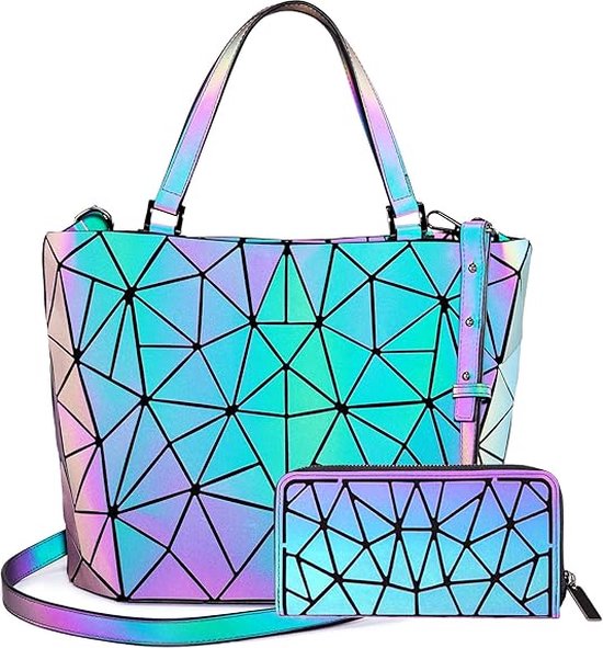 handtas, geometrische tas, schoudertas, unieke portemonnee voor dames, Handtas-portemonnee - Blauw